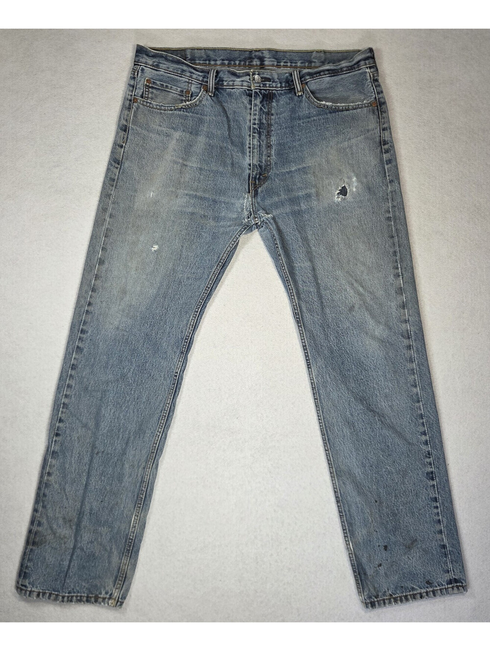 Levi's 505 Men Blue Denim 40x34 Straight Regular Fit Jeans DISTRESSED READ